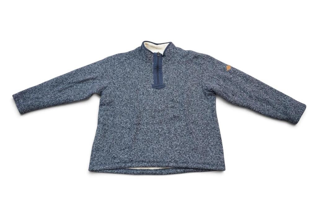 Orvis Brighton Pullover Men's XL Navy Blue Sherpa Lined 1/4 Zip Sweater Tweed